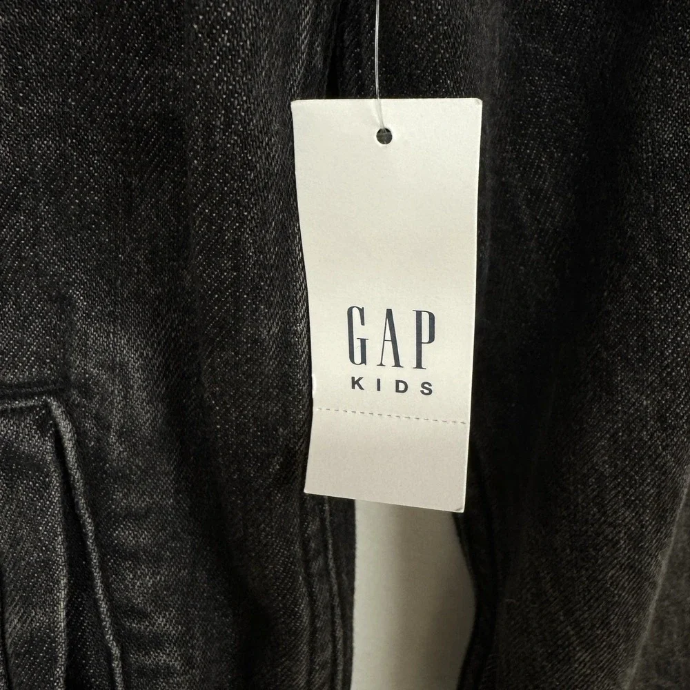 Gap Kids Size XL (12), Washed Black Denim Jacket Jersey Hood Classic Trucker NEW